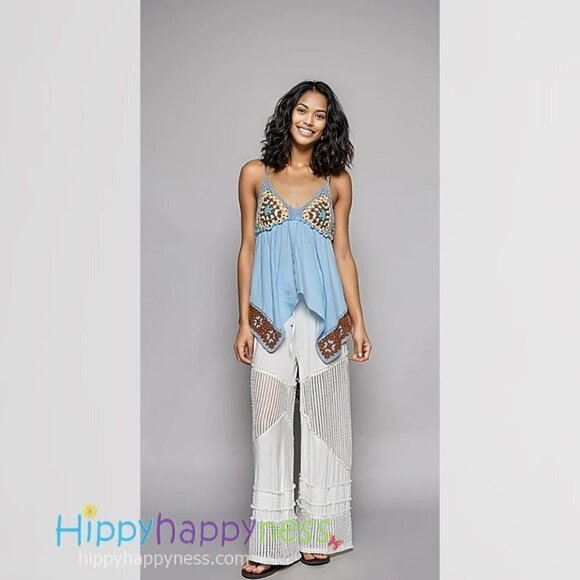 POL Swing Top light blue with crocheted granny squares size Small NWT - Picture 7 of 10